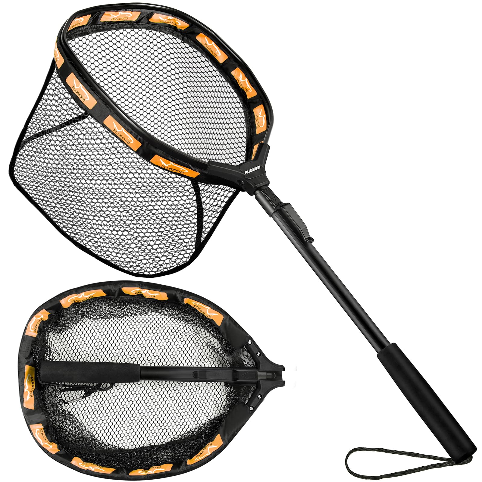 PLUSINNO Floating Fishing Net for Steelhead, Salmon, Fly, Kayak, Bass, Trout Fishing, Catfish, Rubber Coated Landing Net for Easy Catch & Release, Compact & Foldable for Easy Transportation & Storage