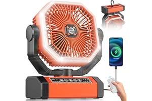 Battery Powered Fan - 9-Inch Rechargeable Fan Portable, 20000mAh(60Hrs) Camping Fans for Tent, Auto Oscillation Cordless, Ten