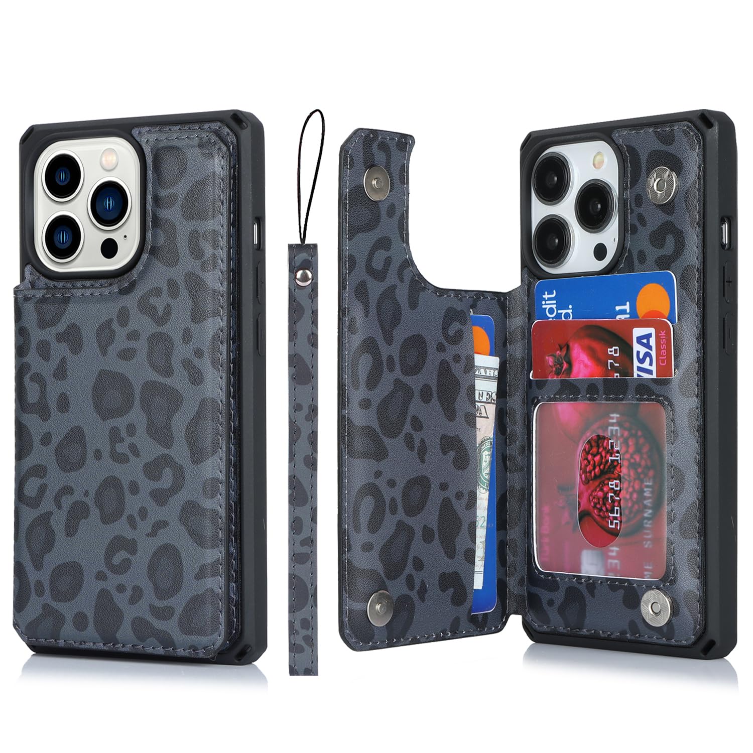 View 1 of Cavor for iPhone 13 Pro Max Case Wallet with Card Holder, Women Men,Phone Case for iPhone 13 Pro Max Cases with Stand and Strap,Shockproof Protective Cover-Black