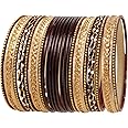 Touchstone Indian Metal Bangles for Women Gold Alloy Bracelets desi 2 Dozen Bangle Collection Bollywood Women's Jewelry Set Multi Stacking Wide Chunky Textured Golden Set of 24 in Gold or White Tone