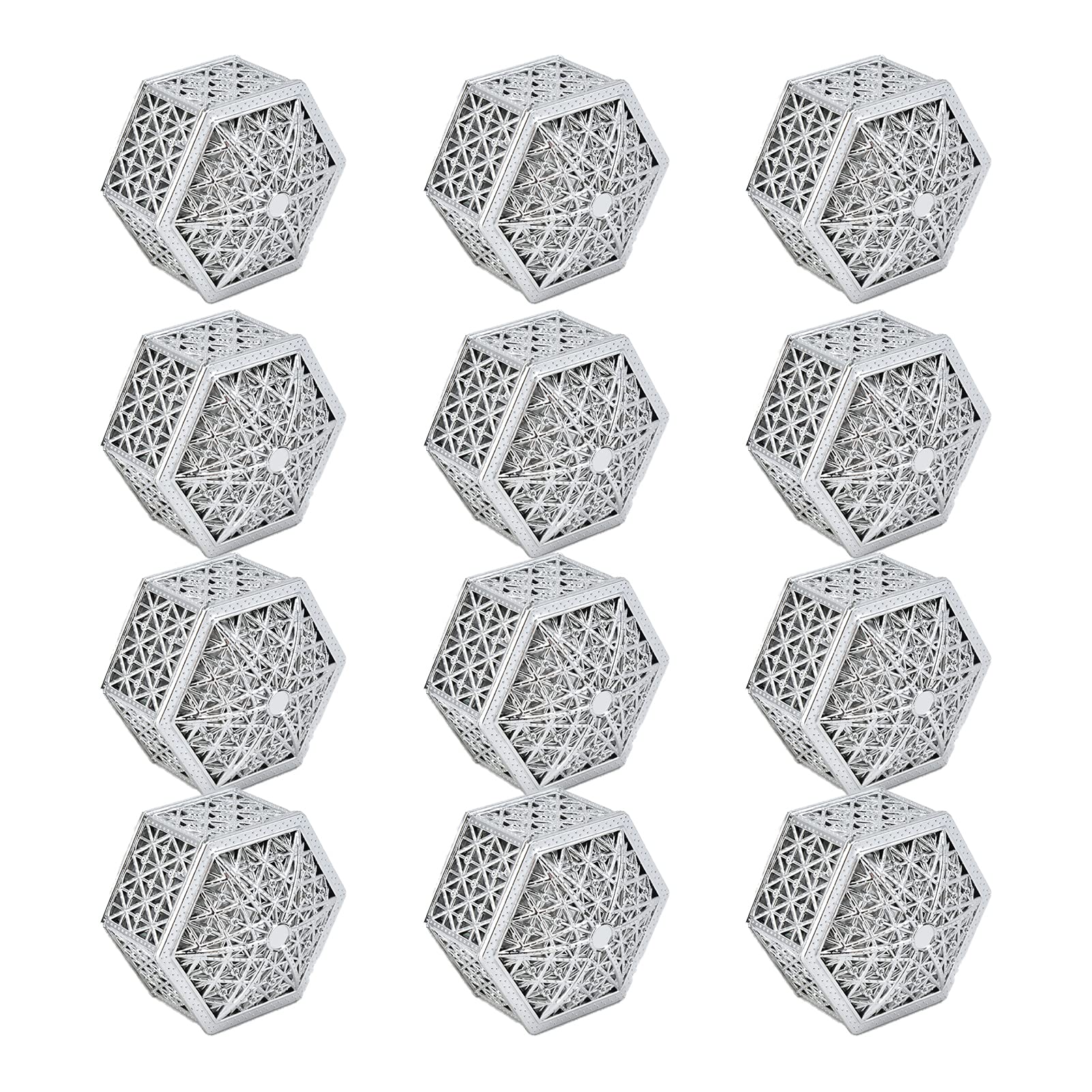 Tomotato Wedding Favour Boxes, Elegant Silver Plastic Candy Box with Hollow Carving Design, 12 Pcs, Hexagonal Shape for Wedding Valentines Party Supplies