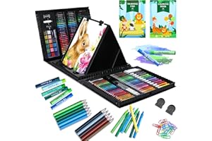 COLOMERA ARTS Art Supplies Kit, 276 PCS Art Set for Kids, Art Kits, Art Drawing Kit with Double Sided Trifold Easel Box with Oil Pastels, Crayons, Colored Pencils, Paint Brush, Watercolor Cakes