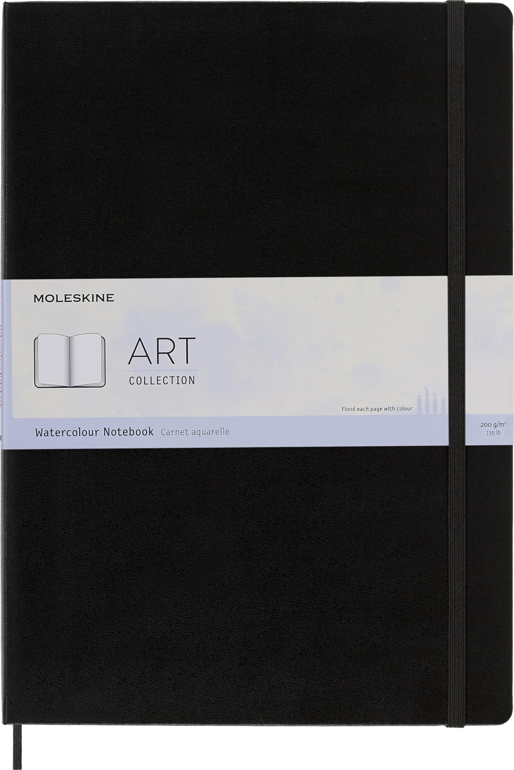 Moleskine 29.7 x 42 cm A3 Size Watercolour Notebook Classic Watercolour Notebook, Paper Suitable for Watercolour Pencils and Paints Hard Cover and Elastic Closure, Colour Black, 60 Pages