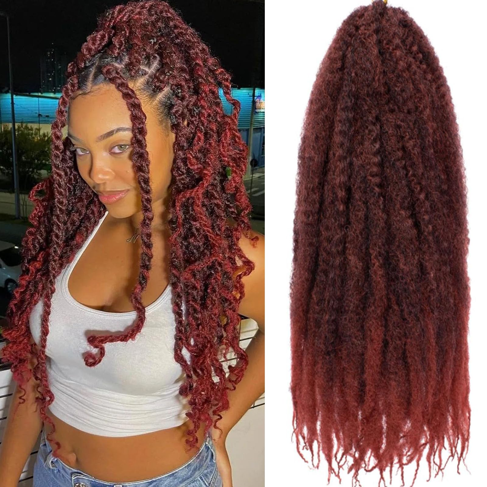 Samtress 24 Inch Marley Twist Braiding Hair 8 Packs Ombre Ginger Springy Afro Kinky Marley Hair Crochet Braids for Senegalese Twist Crochet Braids Hair Extension for Women (#T350)