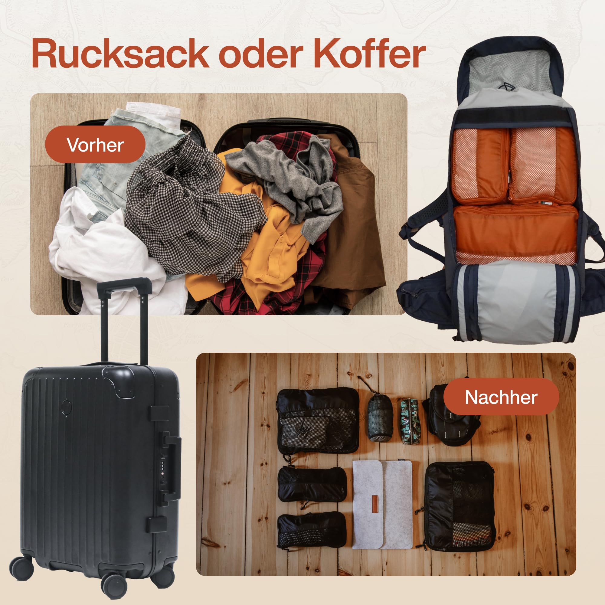 TRAVEL DUDE Packwürfel Set mit Kompression aus recycelten Plastikflaschen, Leichte Packing Cubes, Packtaschen Set für Rucksack und als Koffer Organizer, Zubehör (Schwarz, 7-teiliges Set) 6