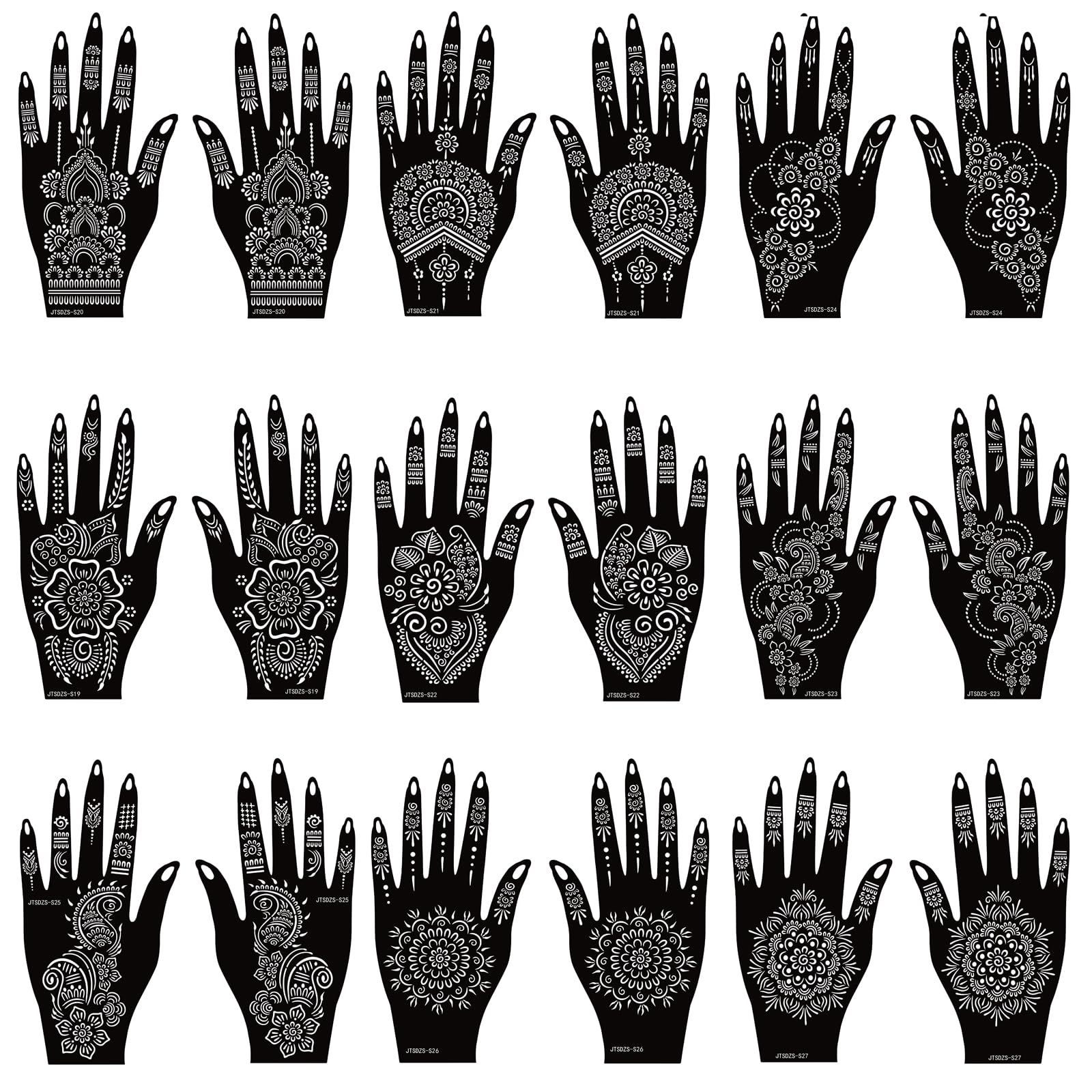 Photo 1 of 18 Sheets Henna Stencils Henna Tattoo Stencil Kit, Hand Henna Temporary Tattoo Stencils for Women and Girls Arabian Realistic Tattoo Stickers