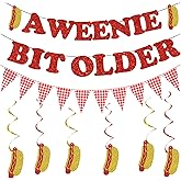 Hot Dog Birthday Party Decorations,Glitter Red A Weenie Bit Older Banner with Hot Dog Hanging Swirls for BBQ Birthday Party Decor Supplies