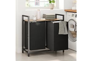 Kitstorack Laundry Basket Organizer, Laundry Hamper with Shelf & 2 Pull-Out Removable Bags, Dirty Clothes Hamper Organizer for Laundry Room Bathroom and Dorm, 2 x 11.8 gallons (44.5L)