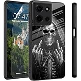 CAPAUNVDA Case for Motorola Moto G Power 2025,Tempered Glass Back Cover with Screen Protector,Shockproof Protection Phone Case for Motorola Moto G Power 2025,Black Skull