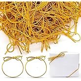 FQTANJU 200 Pcs 10Inch Gold Stretch Loops with Pre Tied Bows Metallic Elastic Ribbon String Gold Elastic Cord for Gift Wrapping Crafts Tags Gift Boxes Bow