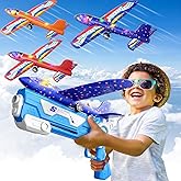 Doloowee 3 Pack Airplane Launcher Toys, 2 Flight Modes LED Foam Plane Toy for Boys, Outdoor Flying Toys Birthday Gifts for Boys Girl 4 5 6 7 8 9 10 11 12 Year Old