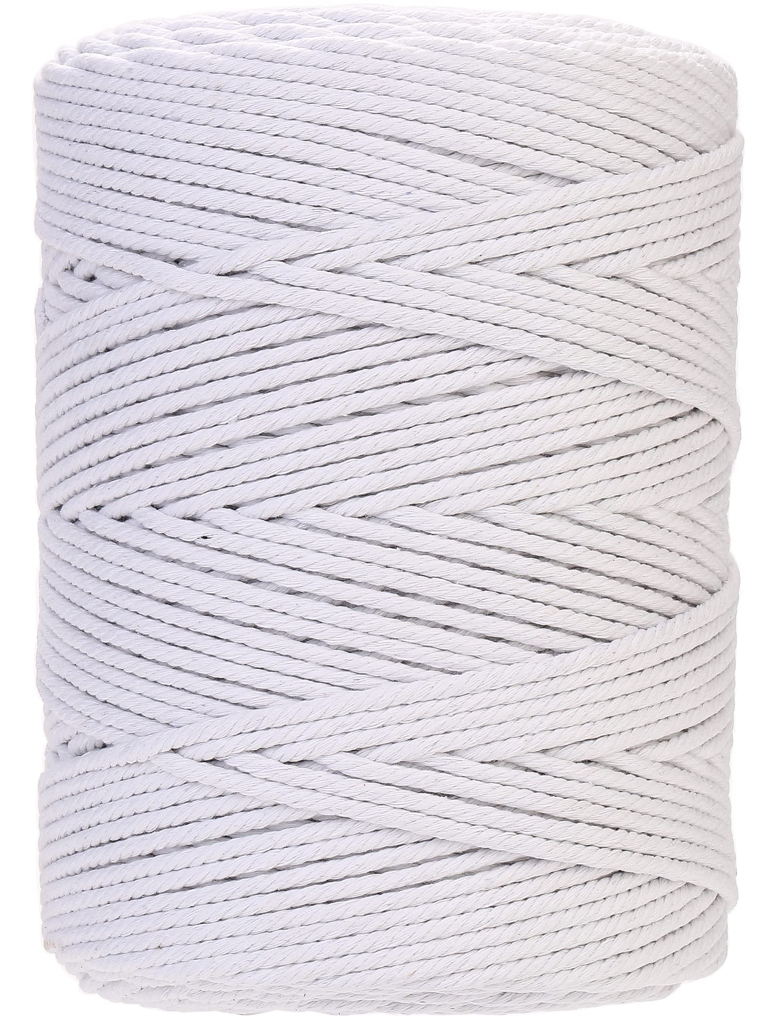 GOHOF Macrame Cord 4mm x 300m Premium Cotton Macrame Rope, 4 Strand Twisted Soft Cotton Cord, One of The Most Perfect Materials for Macrame Art, Cotton String Without Chemicals(White)