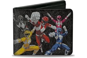 BUCKLE-DOWN Power Rangers Wallet, Bifold, MMPR Power Rangers Group Action Pose Weathered and Logo Black, Vegan Leather