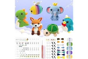 OLHKYN 6Pcs Crochet Kit for Beginners, 2025 DIY Craft for Adults and Kids, Great Gift for Crochet Lovers, Crocheting Animal Kits with Step by Step Videos,Yarn,Crochet Hook,Birthday Holiday Gift