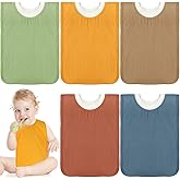 Newwiee 5 Pcs Large Muslin Pullover Baby Bibs Full Coverage Toddler Slip on Absorbent Bib Waterproof Toddler Towel Bibs (Classic Color)