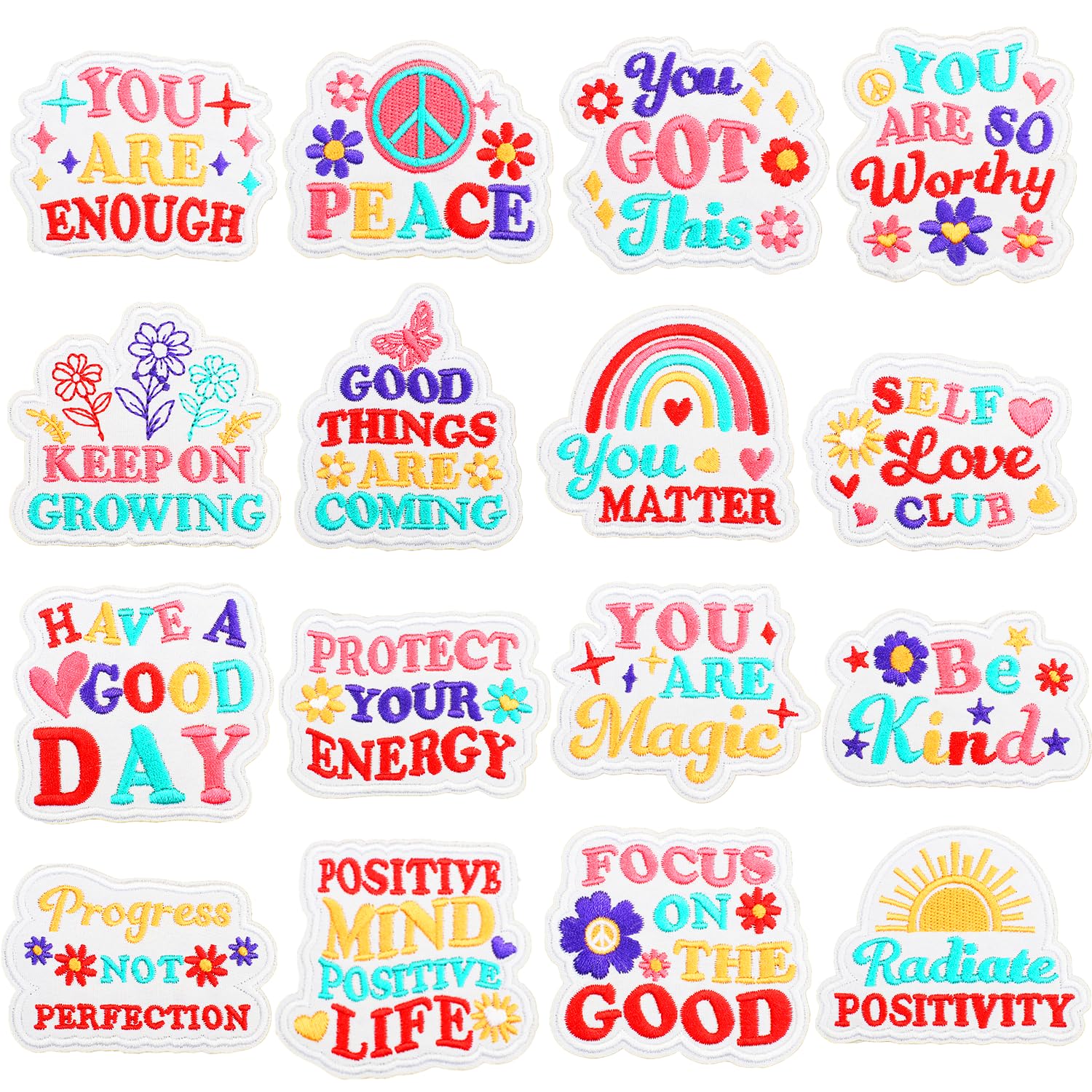 Photo 1 of 16pcs Positive Iron/Sew on Patches, Motivational Phrases Embroidered Applique, Retro Cute Decoration Stickers for Clothes, Hat, Backpack, Jeans, Dress