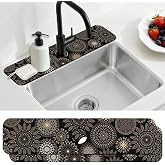 CONCHLERY 2 Pcs Kitchen Sink Splash Guard Faucet Mat Mandala Pattern Faucet Mat for Sinks Leaves Absorbing Drying Mat for Kitchen Bathroom, 23.6x5.5inch