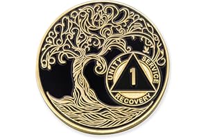 1 Year Sobriety Mint Twisted Tree of Life Gold Plated AA Recovery Medallion/Chip/Token - Black