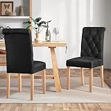 Yaheetech Upholstered Dining Chairs Set of 2 Black Fabric High Back view 9