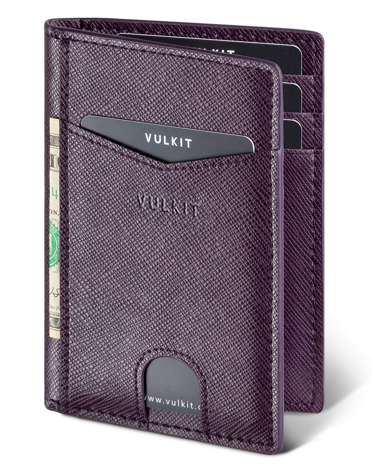 VULKIT Credit Card Holder RFID Blocking Slim Leather Wallet Anti Scan Bank Card Holder Quick Access with 10 Slots (Cross Purple)