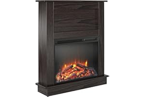 Ameriwood Home Ellsworth 32 Inch Electric Fireplace with Mantel, Replaceable Fireplace Insert Heater, Remote Control, Timer, Realistic Log and Flame Effect, For the Living Room or Bedroom, Espresso