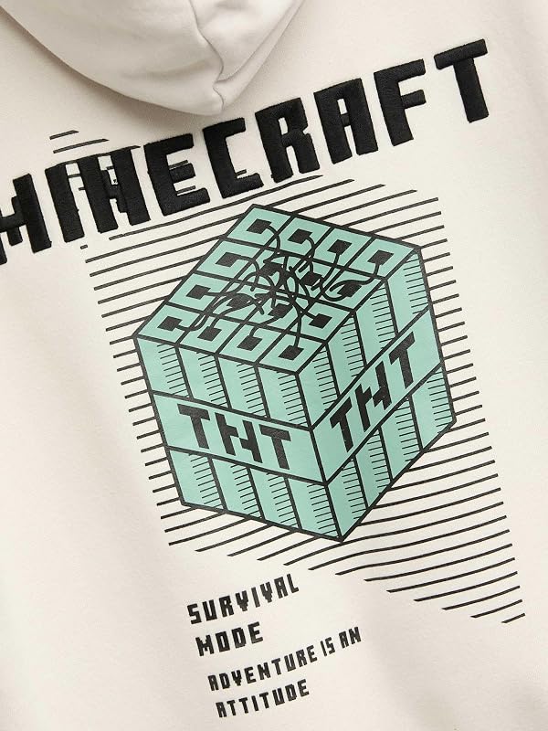 Felpa con Cappuccio Minecraft™ in Misto Cotone con Grafica Ragazzi Crema