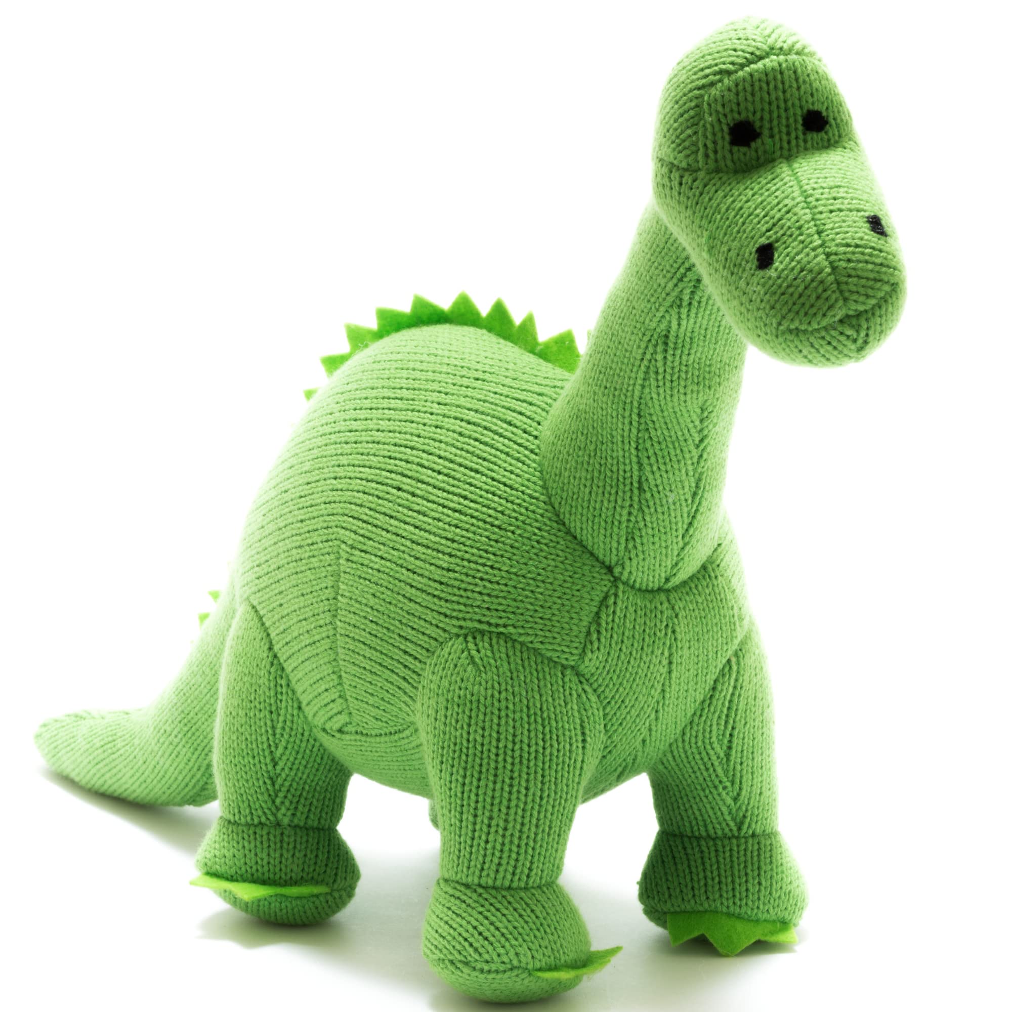 Small Knitted Dinosaur Baby Rattle, Green Diplodocus, Suitable from Birth