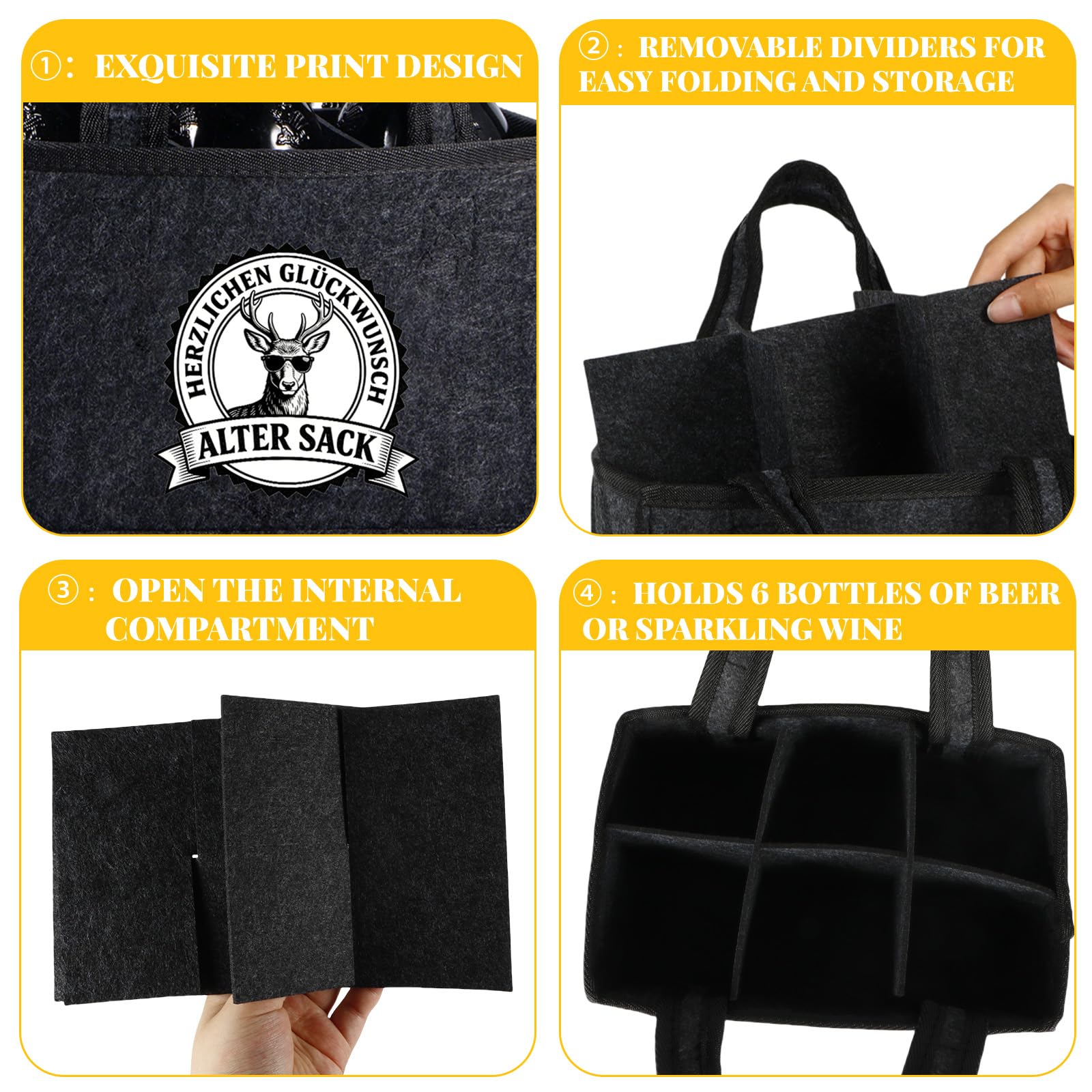 Lustige Geschenke für Männer Geburtstag, Alter Sack Herzlichen Glückwunsch, Witzige Geburtstagsgeschenk Männergeschenke Biergeschenke Geschenk, Personalisierte Männerhandtasche Bier, 6 Flaschen 7