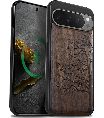 Carveit Magnetic Wooden Case For Google Pixel 9 Pro XL Case, Wood Artisan Engraved & Soft TPU Shockproof Cover, Compatible With MagSafe Wireless Chargers (Viking Amulet) Blackwood - View #7