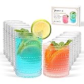 Hobnail Drinking Glasses Set of 12,12 oz Highball Glasses & 10 oz Cocktail Glasses,Clear Embossed Glass Cups,Kitchen Water Glass Cup,Bar Tumbler Glassware Set for Whiskey, Beer, Cocktail, Juice, Milk