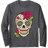 Sugar Skull Day of The Dead Dia de Los Muertos Flowers Long Sleeve T-Shirt