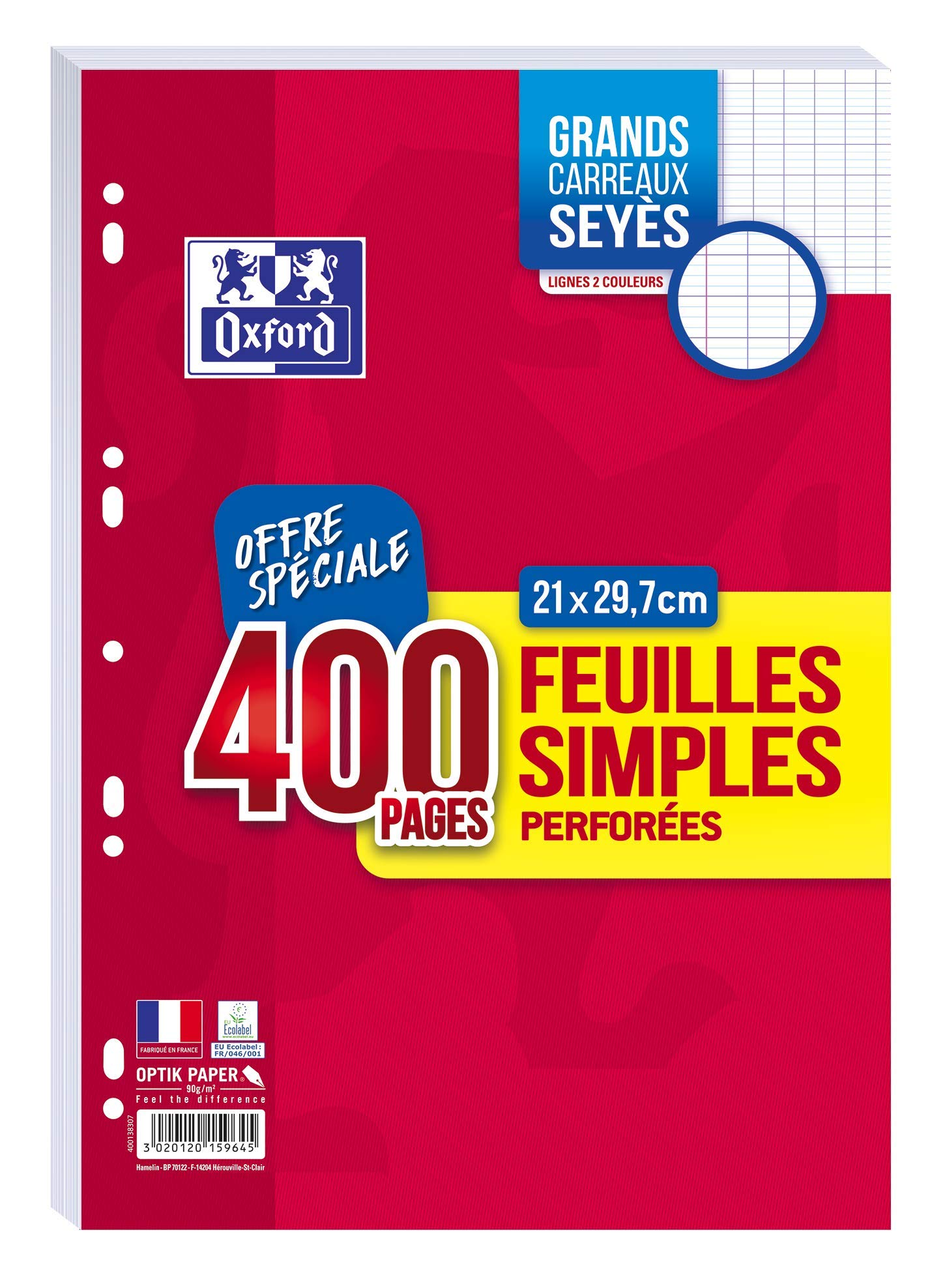 OXFORD Pack of 400 Plain Sheets Large Squared A4 Size (21 x 29.7 cm) Perforated