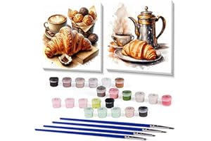 CANRICHSHOP 2 Pack Framed Retro DIY Paint by Numbers Kit for Adults Beginner,Coffee and Dessert Easy Paint by Number with Canvas,Acrylic Paint Kit Arts and Crafts for Adults for Decor 8x8inch