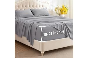 Bedsure Deep Pocket Queen Sheets Set - Fits Mattresses Up to 21 Inches Thick - 4 Piece GentleSoft Bed Sheets, Moisture Wicking, Soft & Cooling Bedsheet & Pillowcases, Easy & Secure Fit, Light Grey