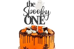 YCTHUNFISH 1 Pack The Spooky One Cake Topper Glitter The Spooky One Halloween Birthday Cupcake Picks 1st Birthday Goast Cake Decorations for Halloween Kids Birthday Party Supplies Black