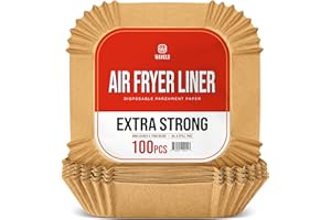 WAVELU Air Fryer Disposable Parchment Paper Liners | EXTRA STRONG | 100pcs | Food Grade Non-stick Unbleached Liners | Oil & Waterproof Sheets for Air Frying, Baking & Microwave (SQUARE 7.9 IN (5-8QT))