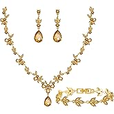 Paxuan Bridal Wedding Elegant Floral Jewelry Set for Women/Brides/Bridesmaids Crystal Jewelry Set for Wedding Prom Party Bridal Crystal Necklace Earrings Bracelet Set