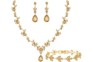 Paxuan Bridal Wedding Elegant Floral Jewelry Set for Women/Brides/Bridesmaids Crystal Jewelry Set for Wedding Prom Party Bridal Crystal Necklace Earrings Bracelet Set