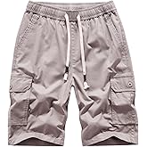 VtuAOL Men's Casual Elastic Waist Cargo Shorts Multi-Pockets Shorts with Drawstring
