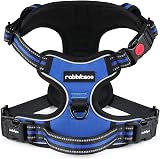 rabbitgoo Dog Harness Medium Adjustable Front Back Clips Reflective Blue M