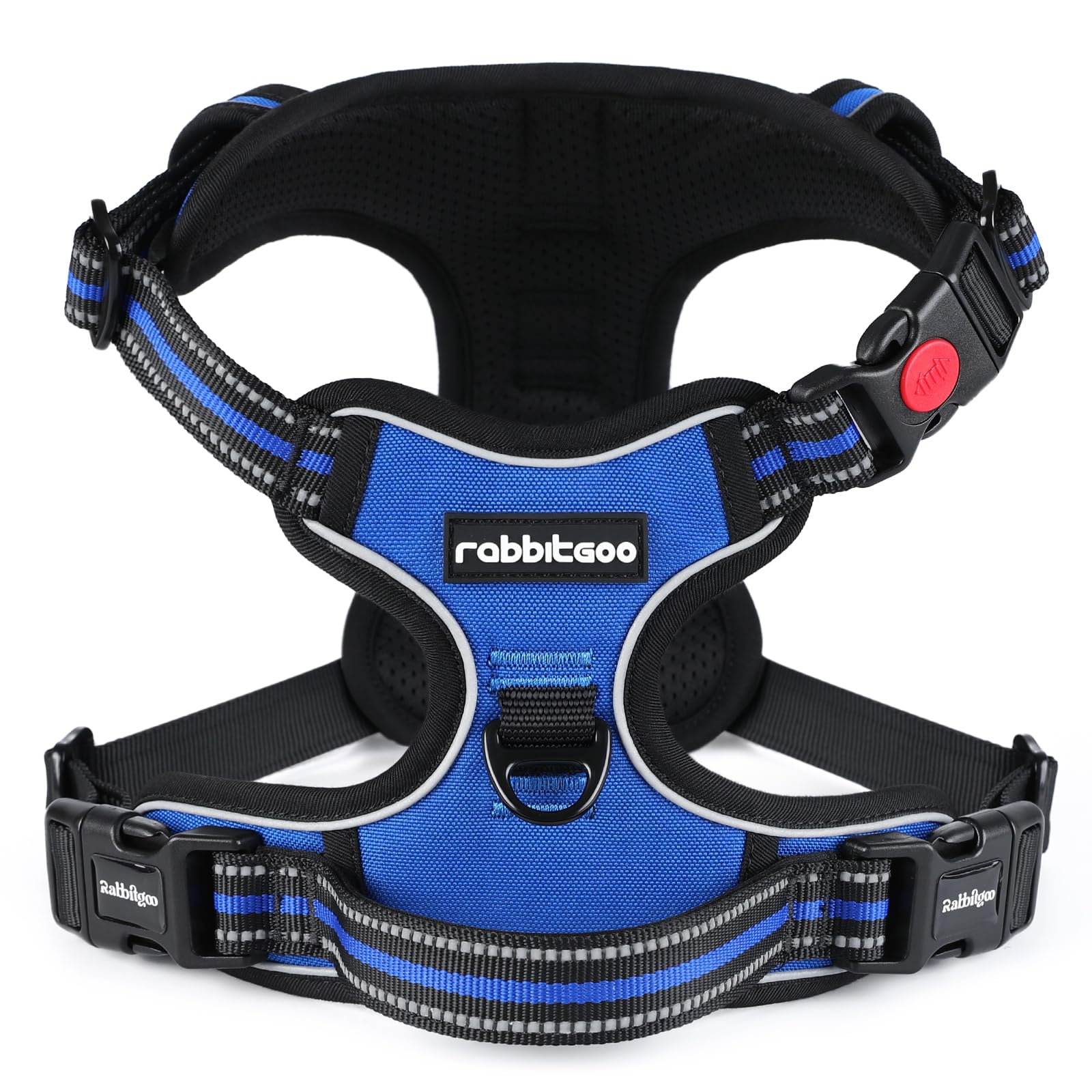 rabbitgoo Dog Harness Medium with Neck Release Buckle, Adjustable No Pull Harness with Front Back Clips, Soft Padded with Easy Control Handle, Reflective Pet Walking Vest, Blue, M — image 1