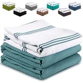 Zulay Kitchen 100% Cotton Dish Towels 3-Pack Highly Absorbent Towels Teal | 15x25 Soft and Durable Tea Towels, Dish Cloths for Baking, Washing, Cleaning &amp; Drying - 3 Stripe