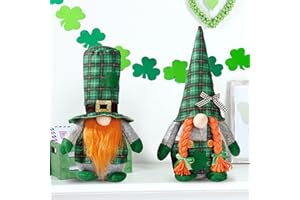 Sggvecsy 2 Pack St.Patrick's Day Gnome Plush Doll Green Irish Leprechaun Buffalo Plaid Decorations Scandinavian Swedish Tomte Nisse Shamrock Gnome for Dwarf Gift Ornament Home Decorations
