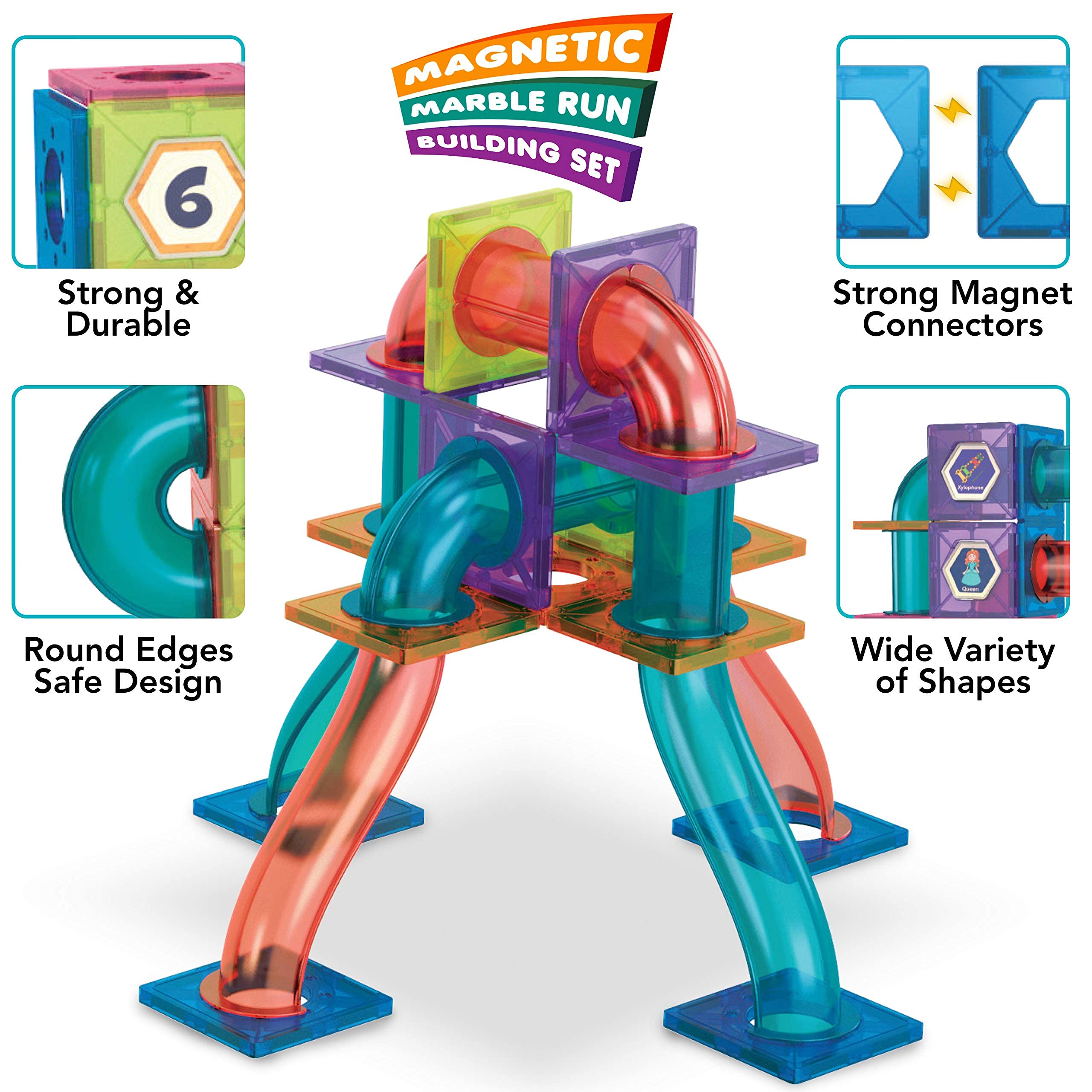 Marble Run for Kids Ages 3-8 Years Old - 3D Magnetic Building Tiles for Boys and Girls - Magnetic Marble Run Educational Toy Steam Learning Maze - Race Track Toy Construction Kit