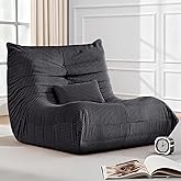 Bean Bag Chair for Adults - Large Bean Bag Chairs with Lumbar Pillow, Oversized Corduroy Memory Foam Boneless Chair with High-Rebound, Lazy Floor Sofa for Reading Gaming Living Room Bedroom, Grey