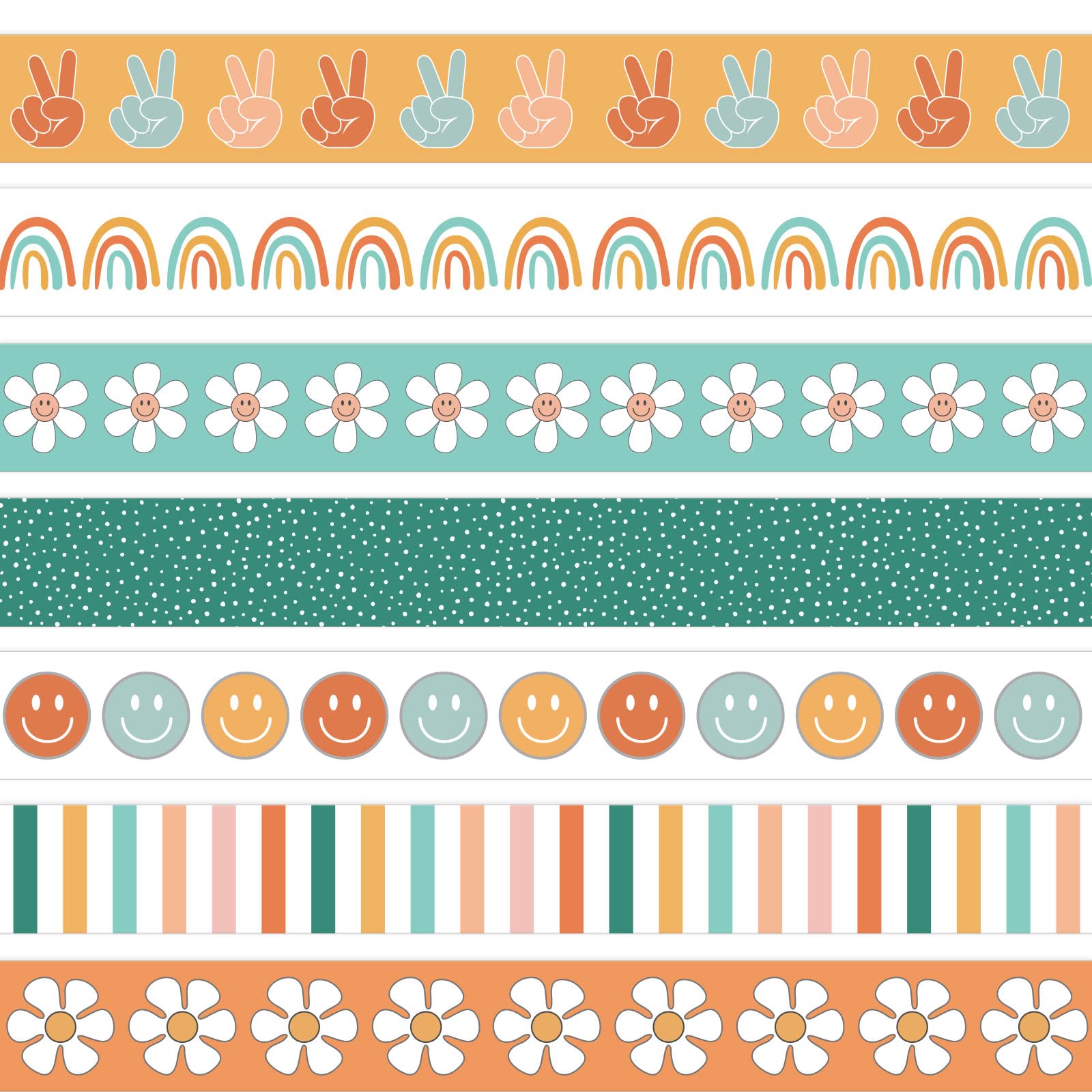 AnyDesign 80Ft Boho Bulletin Board Borders Colorful Boho Rainbow Flower Trim Borders Groovy Retro Bulletin Board Stickers for School Classroom Office Boho Party Decoration