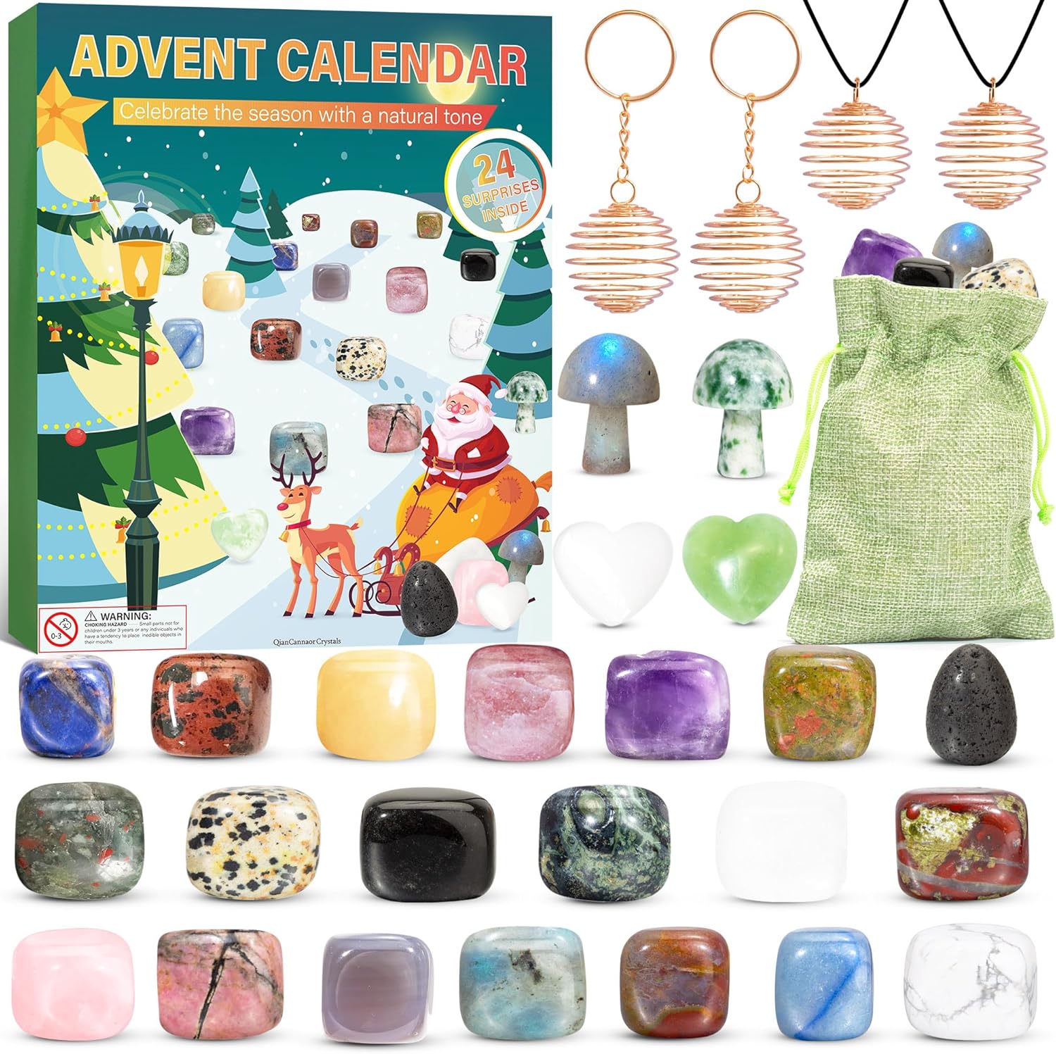 Advent Calendars - Advent Calendar 2023 Crystals for Kids with 24 Days Christmas Countdown Surprises, Natural Mineral & Rock Stone for Learning, Collection, Scientific Gift for Girls & Boys & Geology Enthusiasts