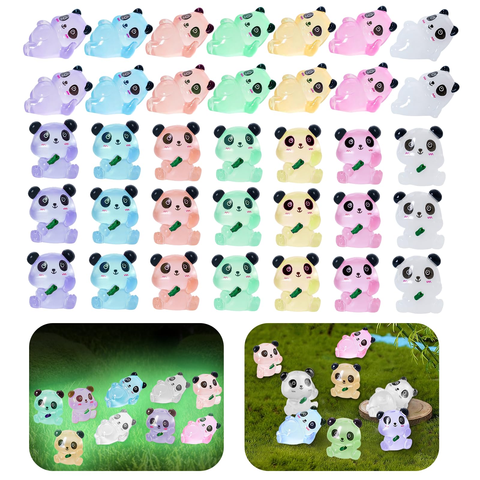 Noaya 35pcs Luminous Mini Resin Pandas - Mini Resin Animals Glow in the Dark Pandas Miniature Animals Figures for Creative DIY Model/Home Decor/Garden Landscaping Decorations