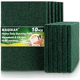 MAQIHAN Heavy Duty Scouring Pad - 10PCS Green Scrubbing Pads for Cleaning | Reusable Kitchen Scrub Pads for Dishes, Multipurpose Household Dish Scrubber for Oven, Pots &amp; Metal Grills, 6 x 4 Inch