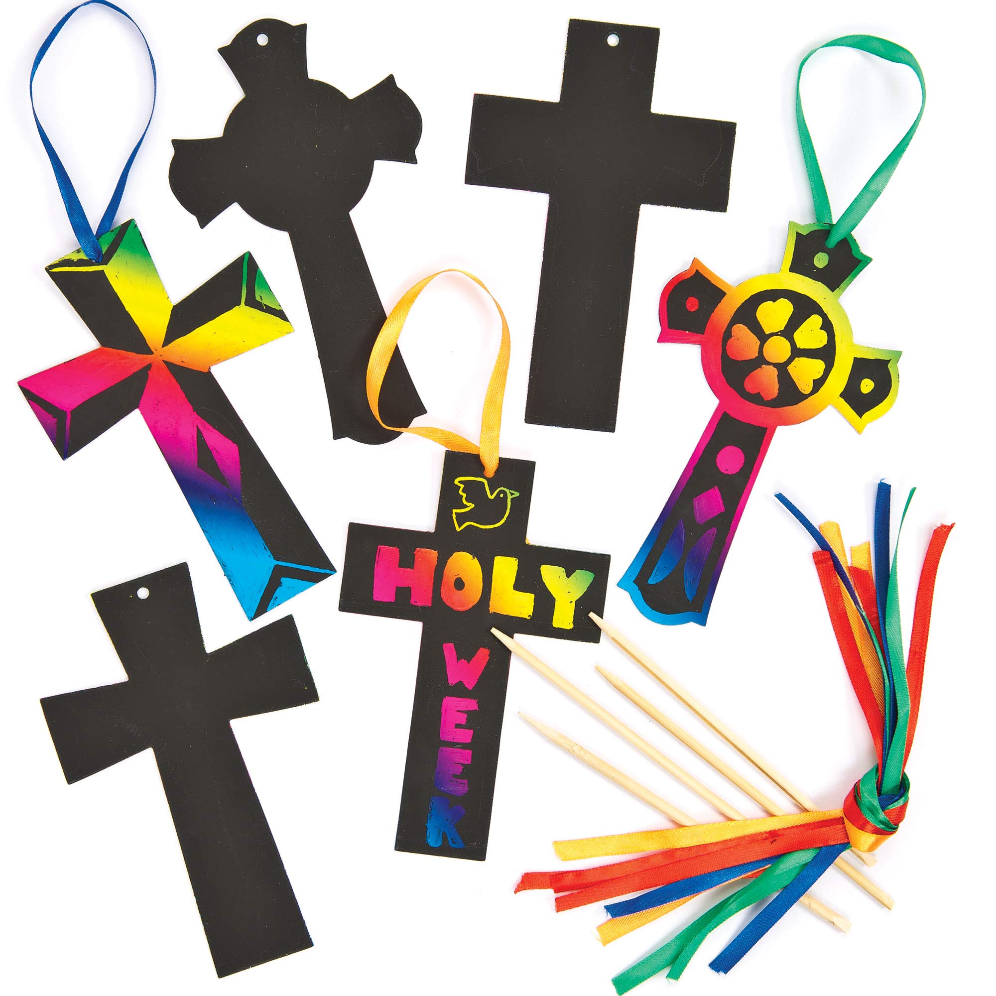 Baker Ross EV599 Scratch Art Crosses, Perfect for Children to Design and Decorate, Ideal for Home Activities, Craft Group Tasks, Sunday School Projects and General School Work (Pack of 12), 15cm — image 1